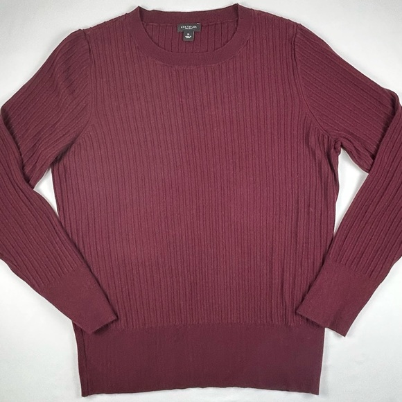 Ann Taylor Factory Rib Knit Crew Neck Sweater - Burgundy/Maroon - Picture 5 of 8